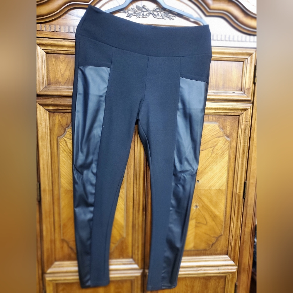 Women "polyester leather pants"